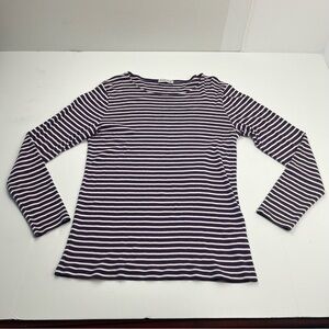 Kettlewell Purple White Striped Long‎ Sleeve Top Popover Womens Size Large LL